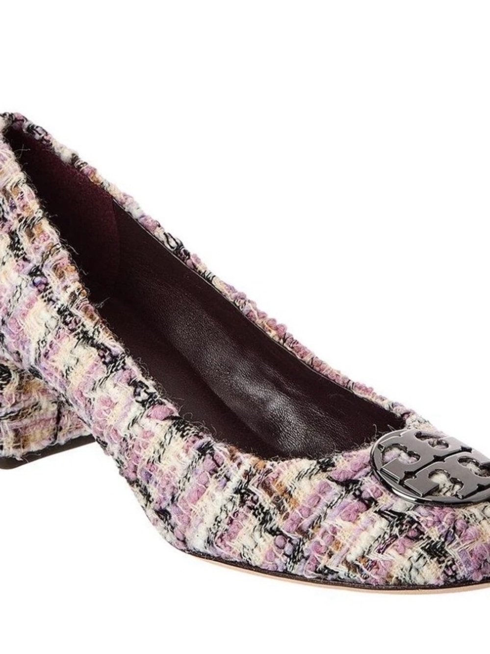 Tory Burch Pastel Tweed Block Heel Pumps with Logo Medallion NEW